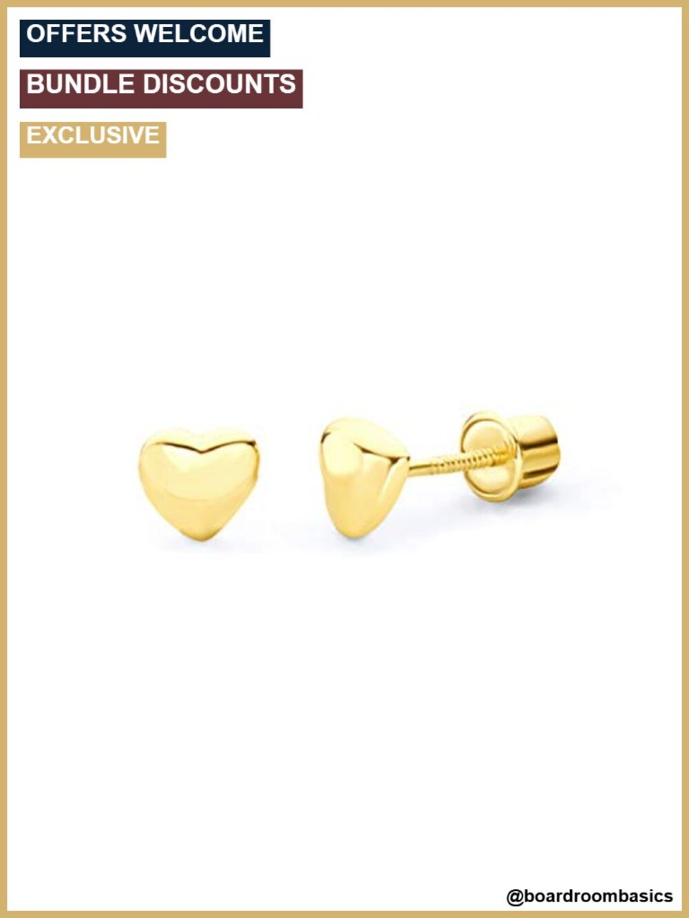 14k Gold Heart Stud Earrings with Screw Back